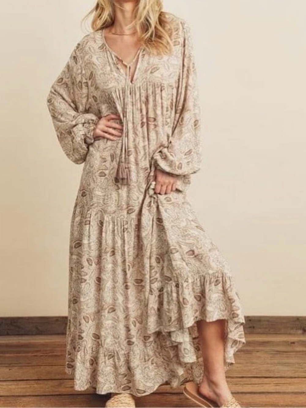 Dress Forum Beige Paisley Tiered Maxi Dress